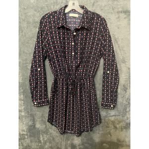 Abercrombie & Fitch blue pattern button down tie waist shirt dress women’s sz‎ S